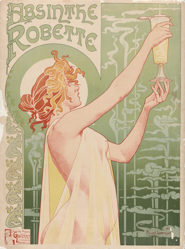 Афиша «Absinthe Robette»: женщина в прозрачных одеждах поднимает бокал